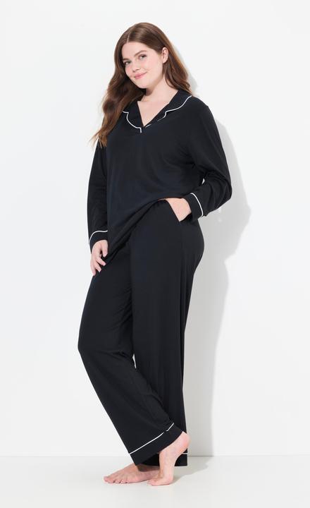Actual product image Ulla Popken Contrast Piping Lapel Collar Pajama Set (60)