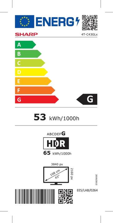 Label énergétique Sharp 43GL4260E (43", LCD, 4K, 2023)