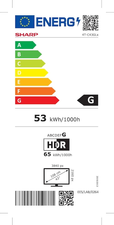 Label énergétique Sharp 43GL4260E (43", LED, 4K, 2023)