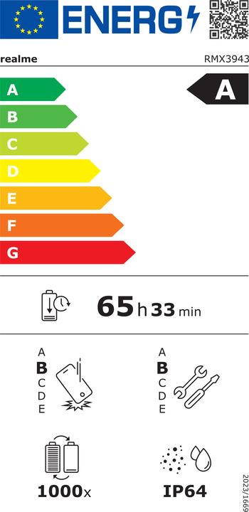 Label énergétique realme 14x (256 Go, Péridot vert, 6.67", Double SIM hybride, 5G)