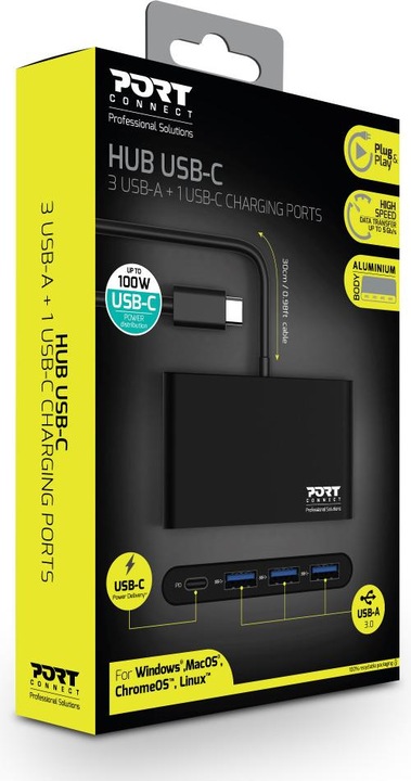 Actual product image Port Designs USB-C hub (USB-C, 3 Ports)