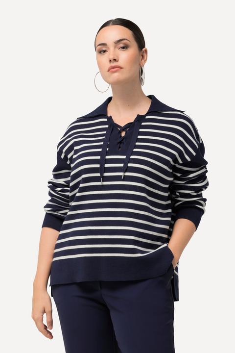 Produktbild Ulla Popken Pullover, Ringel, Matrosenkragen, Schnürung, Langarm (50, 52)