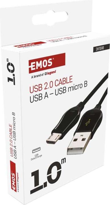 Actual product image Emos Cable USB USB-A - microUSB 1 m Black (SM7004B) (1 m, USB 2.0, 10 W)