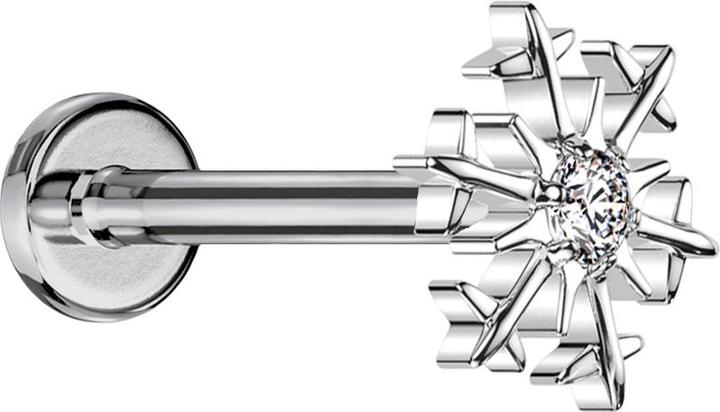 Produktbild Star Piercing Micro Labret Innengewinde silber Schneeflocke silber vier Kristalle silber (Titan, ohne Messing)