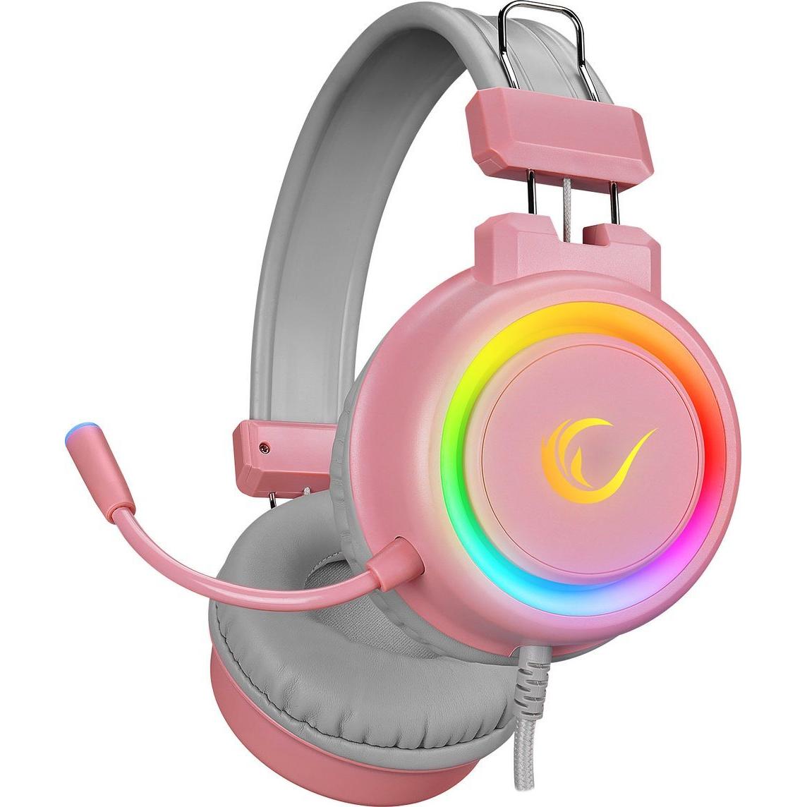 Rampage Microfono Słuchawki Gamingowe Alquist RGB (Cablato), Cuffie da gaming, Pink, Grigio