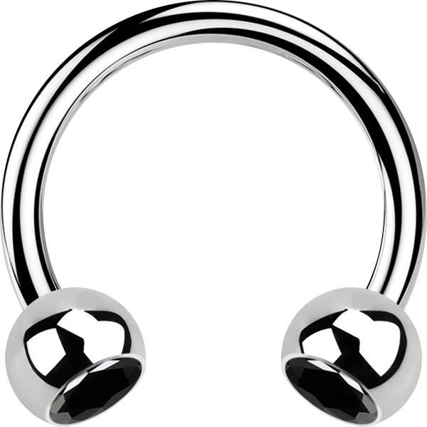 Immagine prodotto Star Piercing Micro Circular Barbell argento con due sfere di cristallo nere (senza ottone, Acciaio chirurgico 316L)