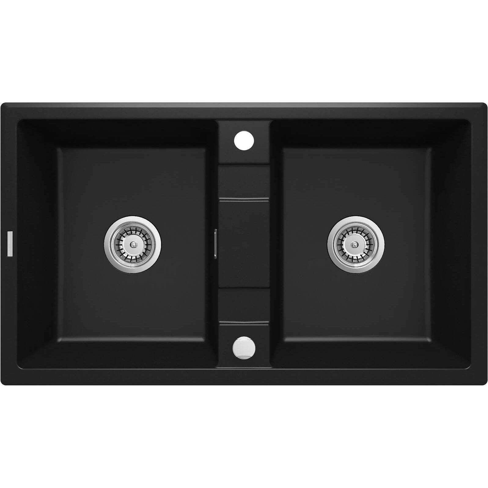No Name 2-Becken-Spülbecken aus Granit (Spülbecken Zubehör, 64 cm, 50 cm) (ZQE_N203)