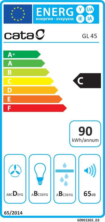 Energy Label Cata GL Built-under Aluminium, Grey ³/h A (Substructure hood)