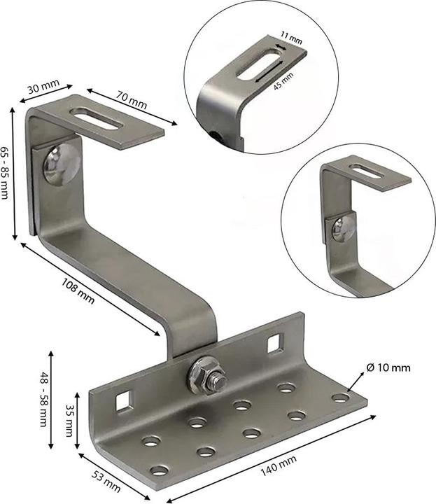 Image du produit Offgridtec Crochet de toit en acier inoxydable, réglable dans 3 directions - montage sur le toit - toit en
