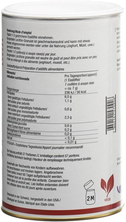 Nutritional values and ingredients Burgerstein Lecithin granules (1 pcs., Granulate, 397 g)