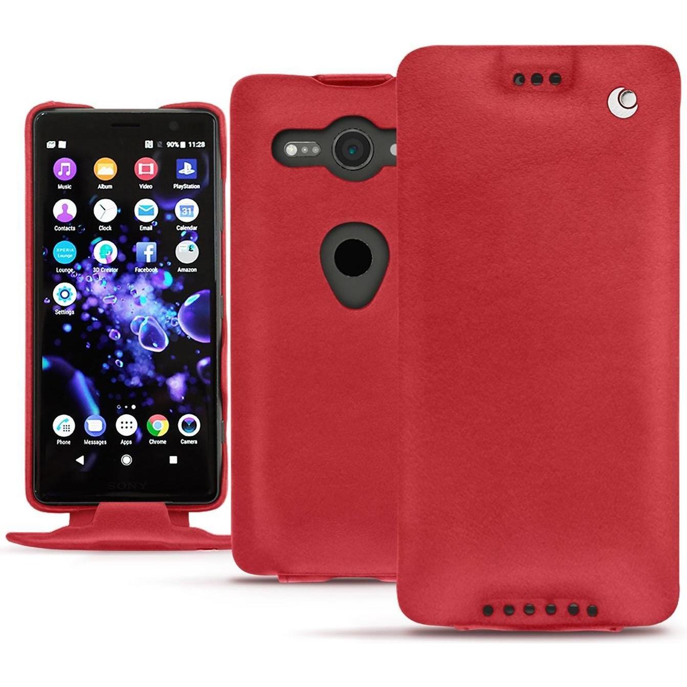 Noreve Lederschutzhülle vertikal (Sony Xperia XZ2 Compact), Smartphone Hülle, Rot