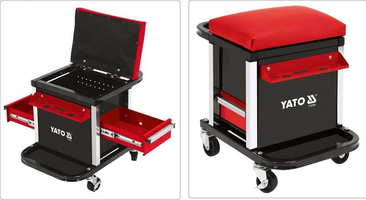 Actual product image Yato Professional workshop stool with 2 drawers, storage compartment and shelf, 360° rotatable, 4
