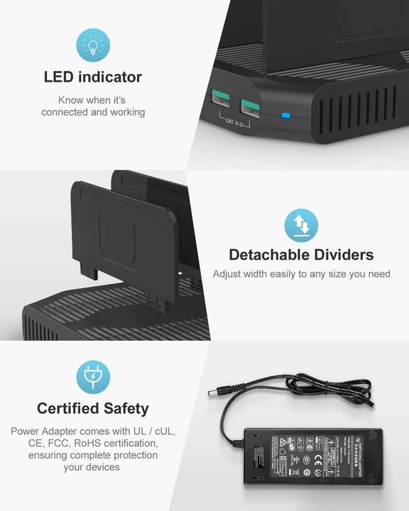Image du produit Unitek Station de recharge USB (96 W, 10 ports)