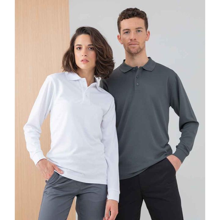 Actual product image Henbury Adults Unisex Long Sleeve Coolplus Piqu Polo Shirt (M)