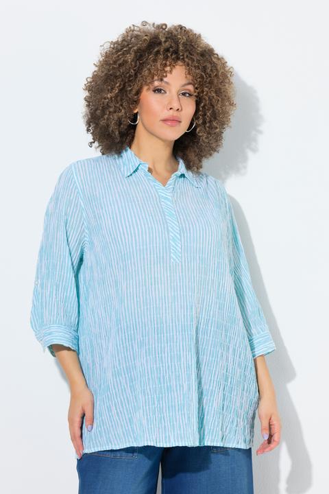 Immagine prodotto Ulla Popken Blusa con righe, taglio svasato, colletto da camicia e maniche lunghe (62)