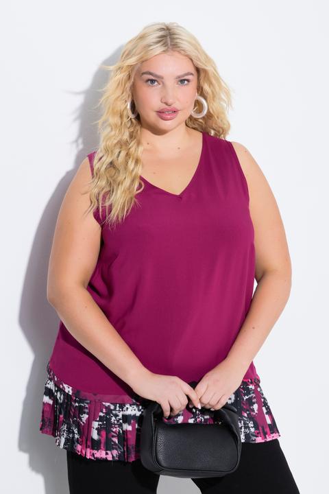 Immagine prodotto Ulla Popken top in chiffon, bordo plissettato, taglio ad A, scollo a V, senza maniche (54)