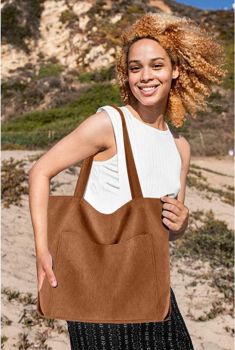 Produktbild Only-Bags.Store cord Tasche Umhängetasche mit Reissverschluss, Gross Shopper Tasche Tote Bag Handtasche