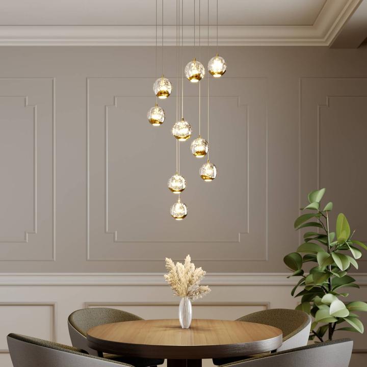 Actual product image Lucande Hayley 9 pendant light Clear/Gold (2610 lm)
