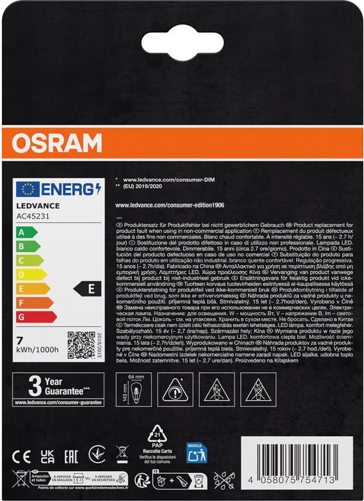 Produktbild Osram Vintage 1906 (E27, 6.50 W, 725 lm, 2 x, E)