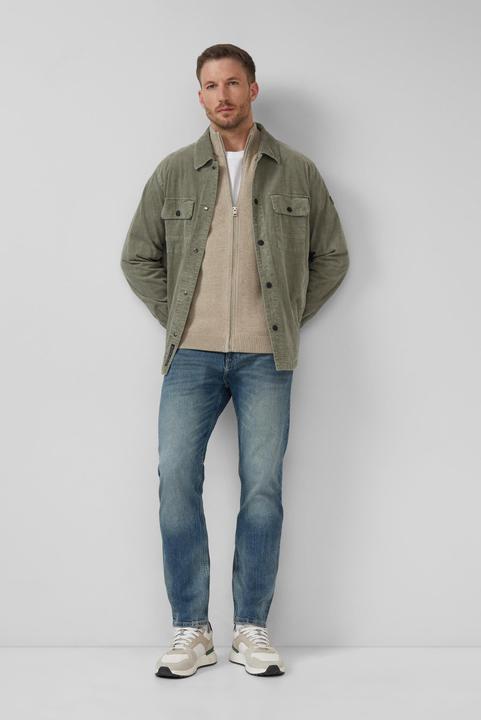 Produktbild s.Oliver Strickjacke Baumwoll-Strickjacke mit Stehkragen und Logo-Patch (M)