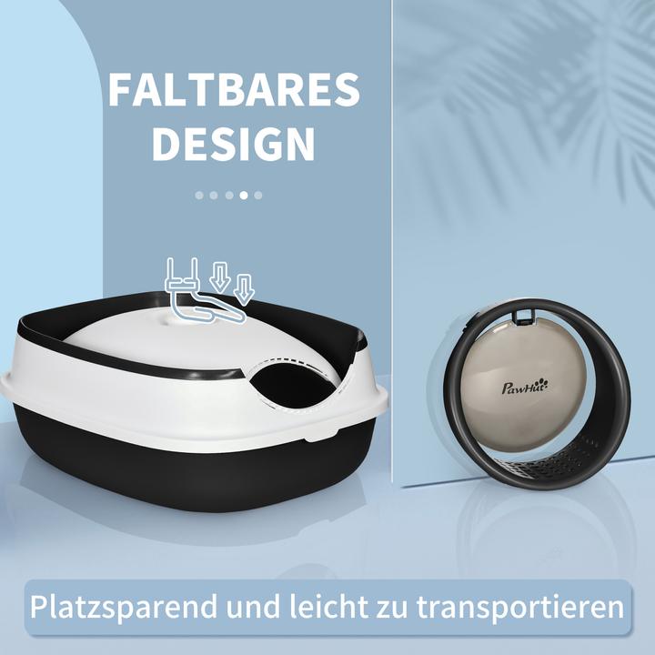 Actual product image PawHut Katzentoilette Kunststoff Weiss+Schwarz (Cat litter box closed)