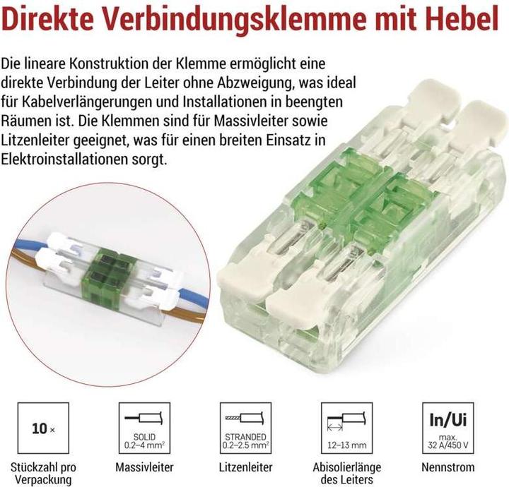 Produktbild Emos Inline-Hebelklemme 4× 0,2–4 mm2, 10 Stk