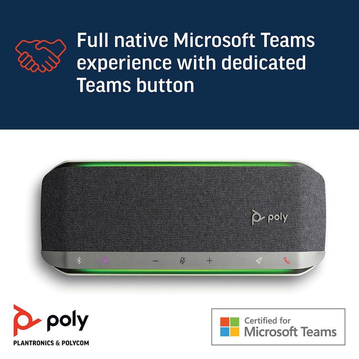 Actual product image Poly HP Vivavoce USB-A USB-C Sync 40-M certificato Microsoft Teams, PC, Argento, 1,05 m, IP64, Windo