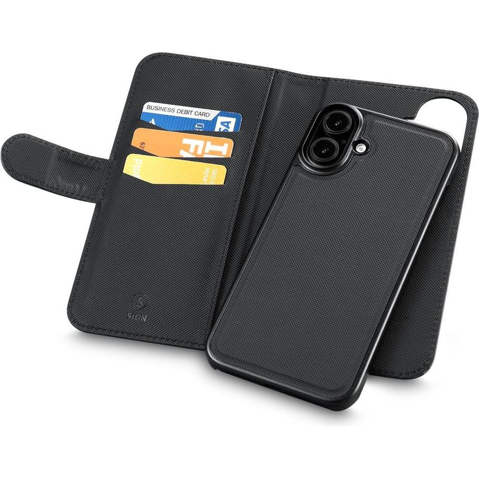 SIGN Wallet cover 2-in-1 for iPhone 16 - Black (Apple iPhone 16), Smartphone Hülle, Schwarz