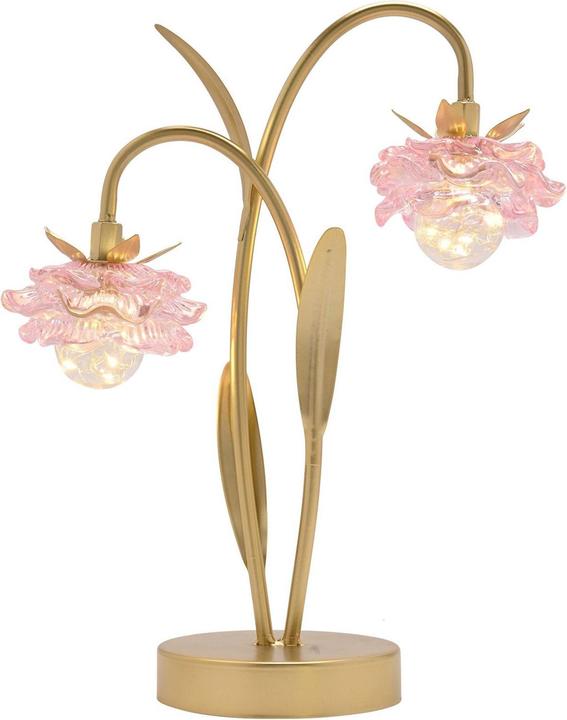 Image du produit Hestia 2 Stängel LED Lampe mit rosa Glasblume und goldenem Sockel