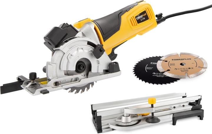 Produktbild Powerplus POWX1365MB Kreissäge - 600W - 89mm - Inkl. Laser, Absaugung, 3 Kreissägeblätter und Gehrungslade