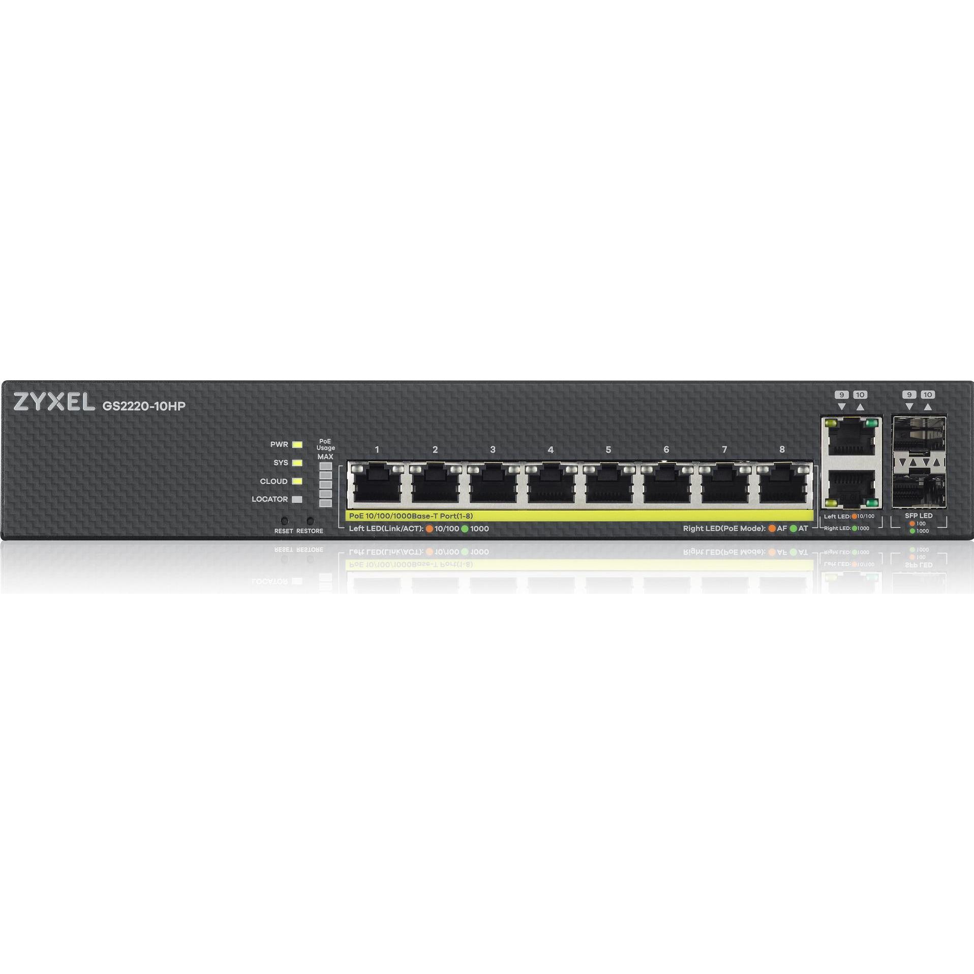 Thumbnail - Zyxel GS2220-10HP (10 Ports), Netzwerk Switch, Schwarz