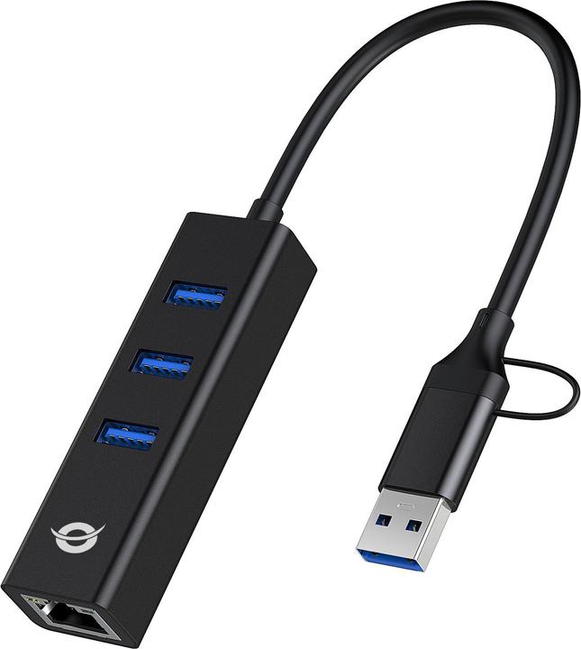 Conceptronic Adapter USB3.0-> RJ45,3xUSB3.0,TypC Ad 0.15m sw (USB-A, USB-C, 4 Ports)