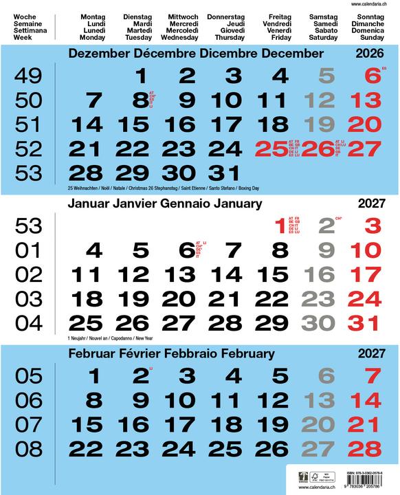 3-Monats-Kalender blau 2027