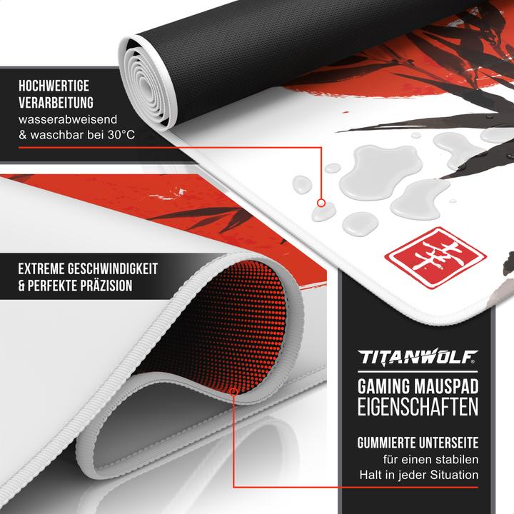 Produktbild Titanwolf Gaming Mauspad, 900 x 400mm XXL Speed Gaming Mausmatte, Mousepad Extragrosse Fläche, Sumi-e Bamboo (XXL)