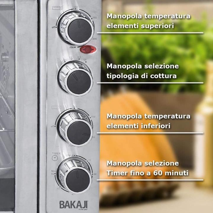 Image du produit Bakaji Four électrique à convection avec air pulsé, 2200 W, 4 modes de cuisson, minuterie et accessoires