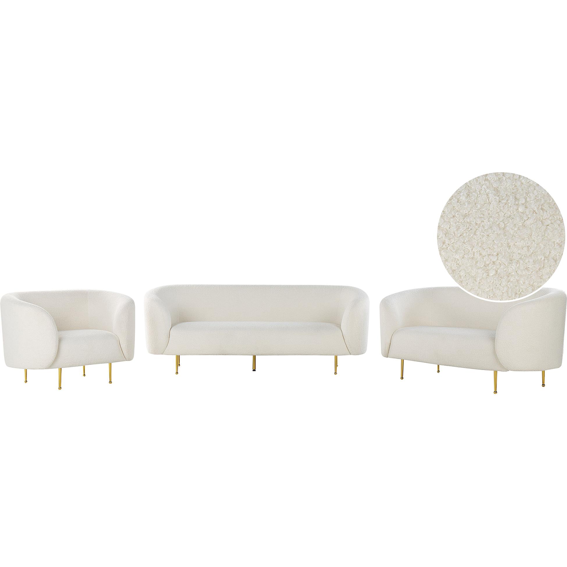 Thumbnail - Beliani, Sofa, Sofa Set Bouclé weiss 6-Sitzer LOEN (3-Sitzer, 2-Sitzer)