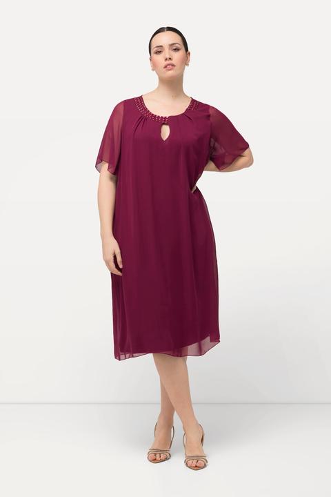 Produktbild Ulla Popken Chiffonkleid, Schmucksteine, A-Linie, Rundhals, Halbarm (50, 52)