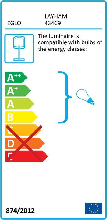 Energy Label EGLO Table lamp LAYHAM 1x E27, Brown/Black (E27)