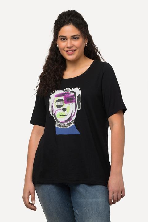 Immagine prodotto Ulla Popken T-shirt classica con cane, scollo a girocollo e mezze maniche (46, 48)