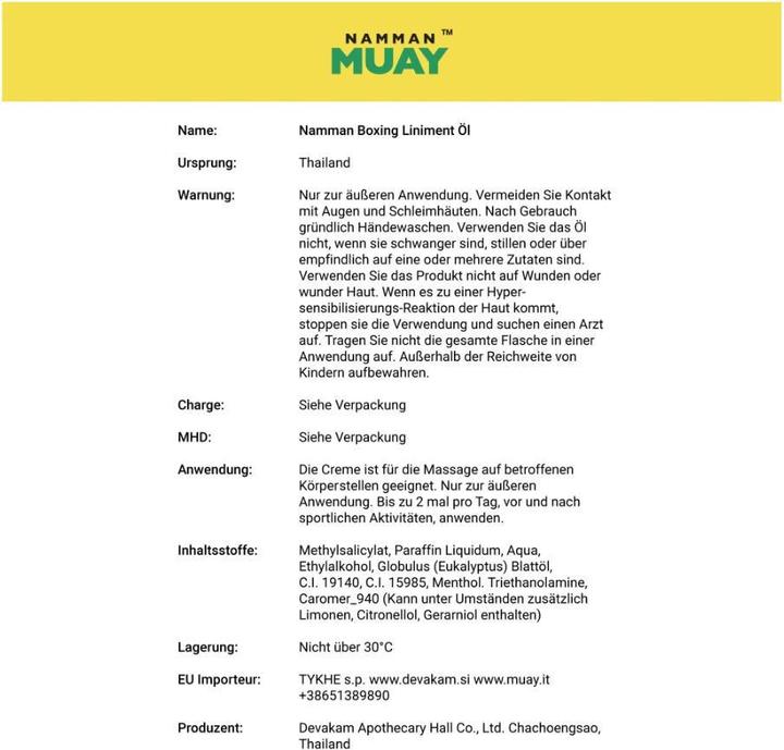 Nährwerte und Zutaten Namman Muay Box-Liniment (1 x, 120 ml)