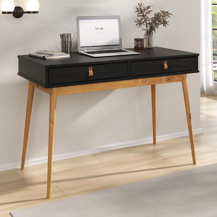 Image du produit IDIMEX Bureau WANDA avec 2 tiroirs en bois massif - noir/chêne