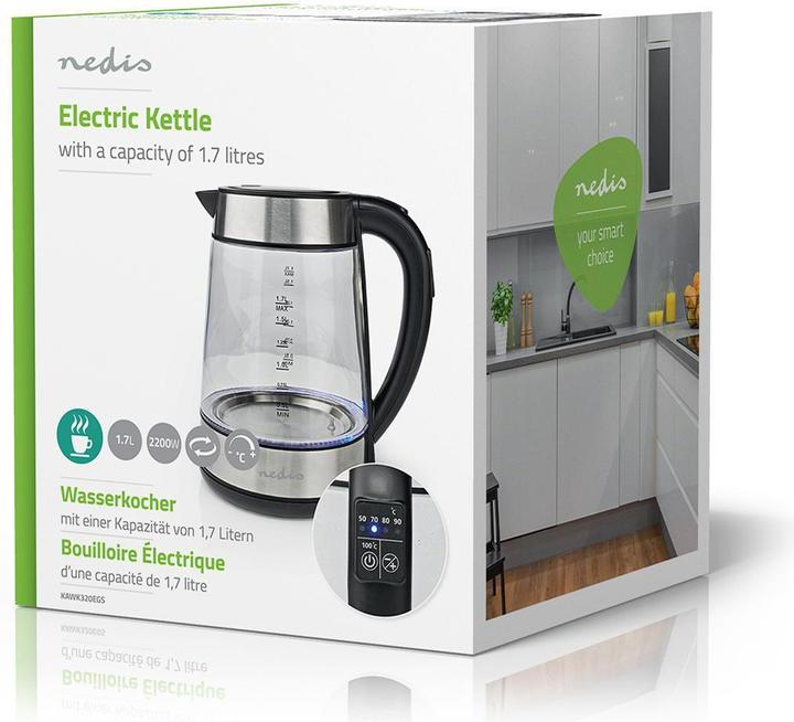 Produktbild Nedis Wasserkocher - Glasgehäuse - Temperaturanzeige - Variable Temperaturen (60, 70, 80, 90, 100 (1.70 l)