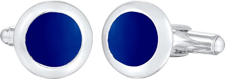 Kuzzoi Cufflink Basic Round Classic Geo Enamel Blue 925 Silver (925 sterling silver, Enamel)