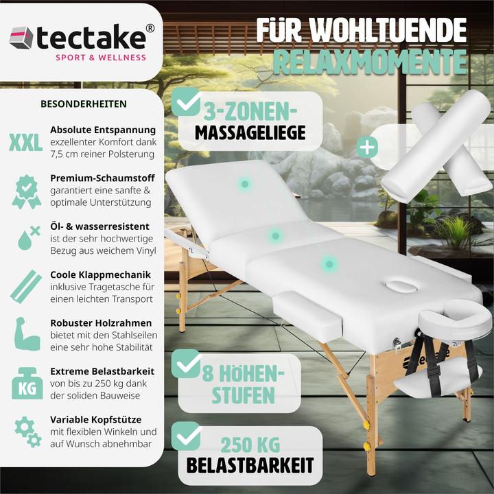 Produktbild tectake 3 Zonen Massageliege-Set Somwang mit 7,5cm Polsterung, Rollen und Holzgestell