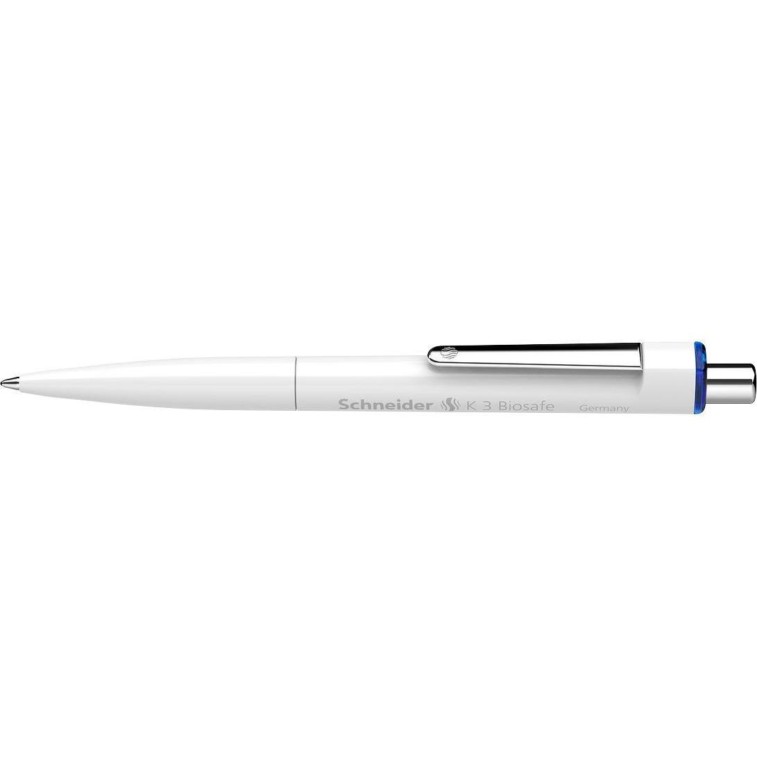 Schneider, Schreibstifte, 10 Kugelschreiber K3 Biosafe weiss Schreibfarbe blau (Weiss, Blau, 10 x)