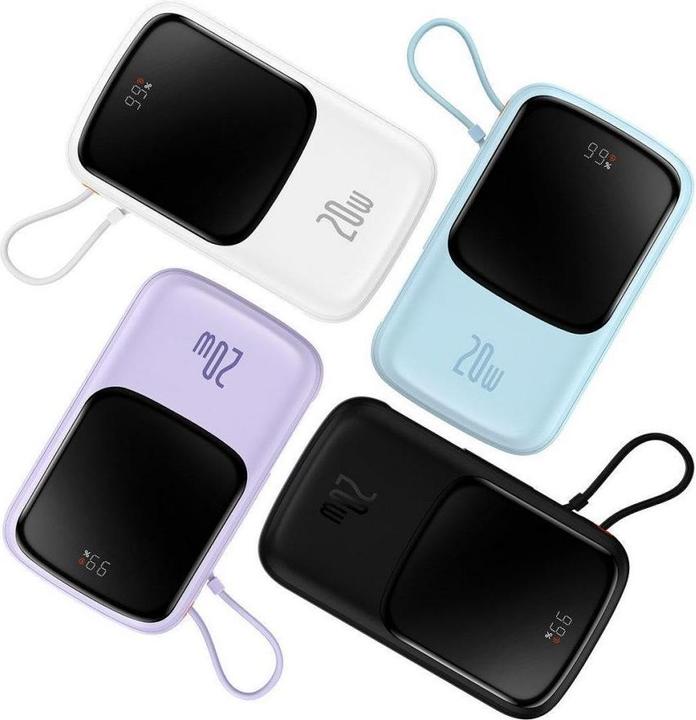 Productafbeelding Baseus Powerbank Qpow PRO met kabel, USB-C, 2xUSB, 10000mAh, 20W (Wit) (10000 mAh, 20 W, 37 Wh)