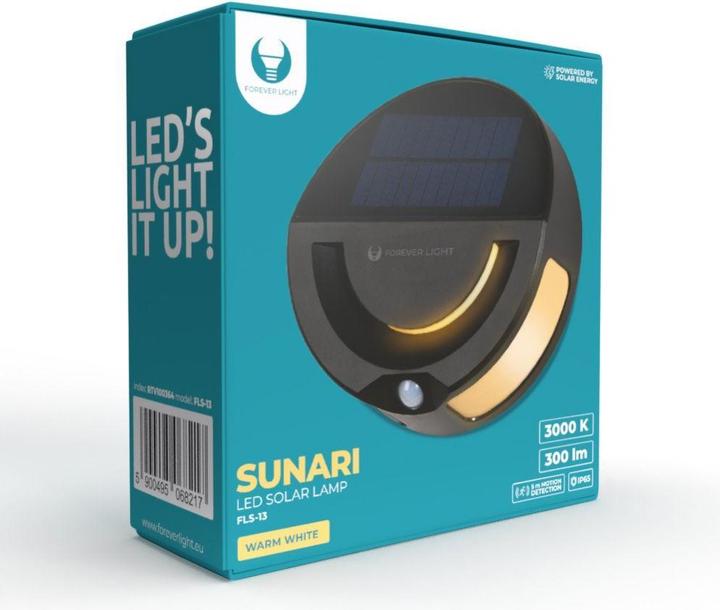Actual product image Forever Light SUNARI Solar Lamp LED FLS-13 32*SMD PIR 6W 300lm 3000K 1200mAh Li-ion (300 lm, IP65)