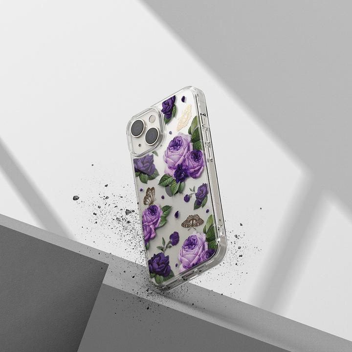 Actual product image Ringke Fusion Design Armored Case Cover with Gel Frame for iPhone 14 Plus transparent (Purple rose) (Apple iPhone 14 Plus)