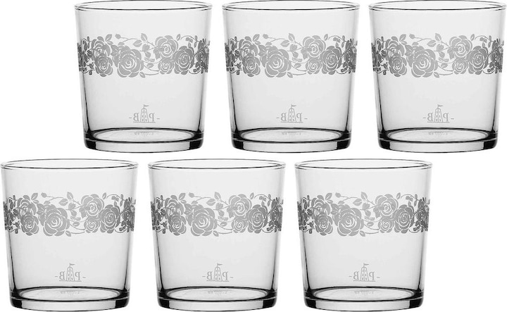 La Porcellana Bianca Set van 6 dikke glazen Babila Roses - Transparant 350 ml (0.35 l, 6 x)