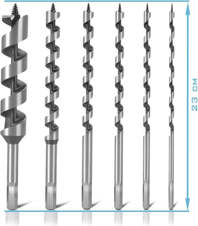 Actual product image Stahlwerk Wood auger bit set of 6 6 / 8 / 10 / 12 / 16 / 25 mm twist drills (6 mm, 8 mm, 10 mm, 12 mm, 16 mm, 25 mm)